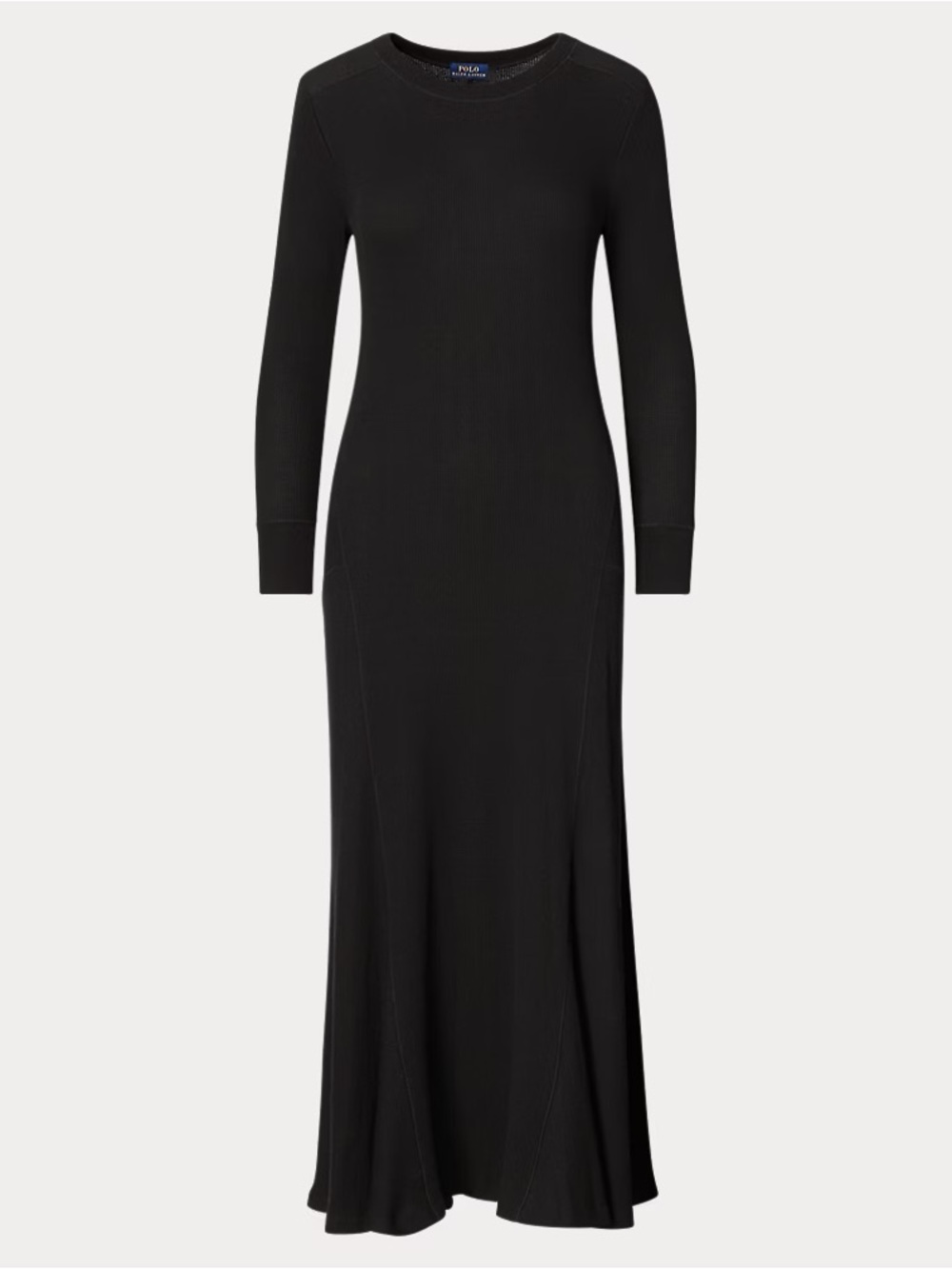 POLO RALPH LAUREN Waffle-Knit Midi Maxi Dress in Black 3/4 sleeves - Picture 2 of 12
